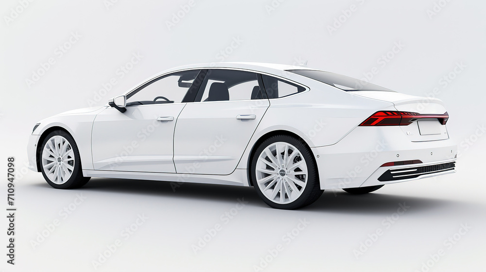 New car, sedan type in modern style. Copy-space, banner composition. 3D illustration


