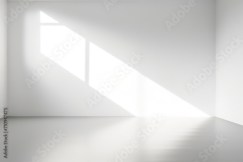 Abstract white studio background for product presentation. Empty room with shadows of window. Display product with blurred backdrop. 