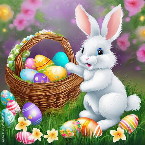 Easter bunny with easter eggs