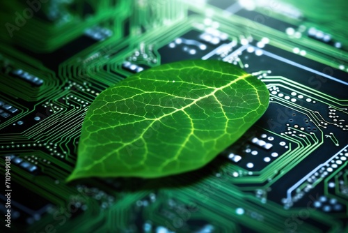 Green leaf on a circuit board