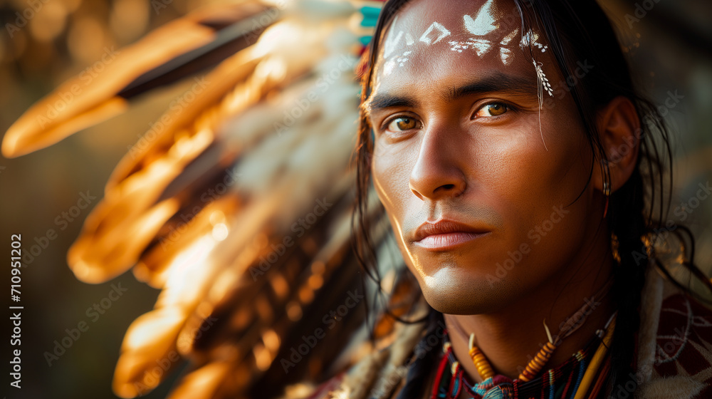 Portrait of a male native American Indian wearing traditional clothing Portrait of a male native American Indian wearing traditional clothing