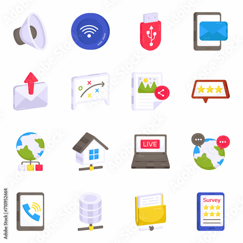 Pack of Broadband Network Flat Icons

