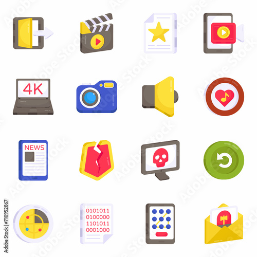 Pack of Media and Music Flat Icons

