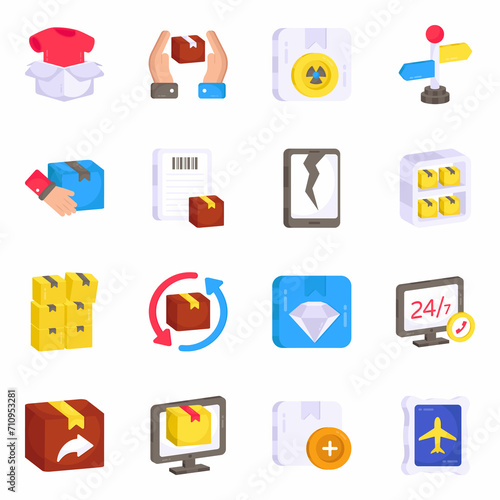 Pack of Logistic and Cargo Flat Icons 

