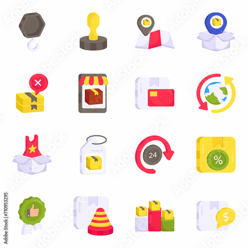 Pack of Cargo and Shipment Flat Icons 

