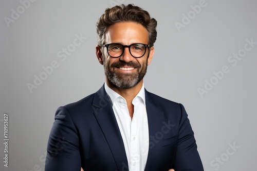 Headshot of a smiling businessman wearing glasses photo