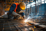 Construction worker welding on site