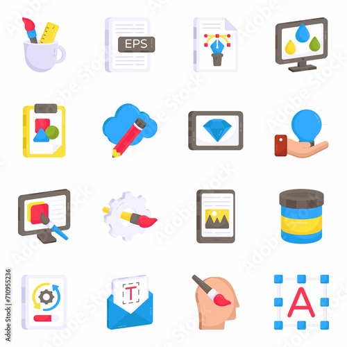 Pack of Designing Equipment Flat Icons 

