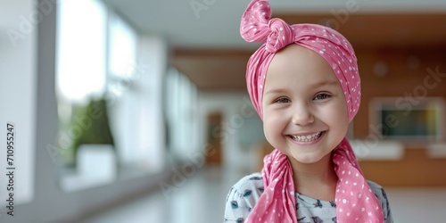 smiling girl child with cancer Generative AI photo