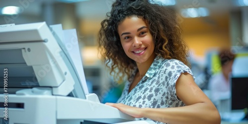 office worker girl using copy machine Generative AI