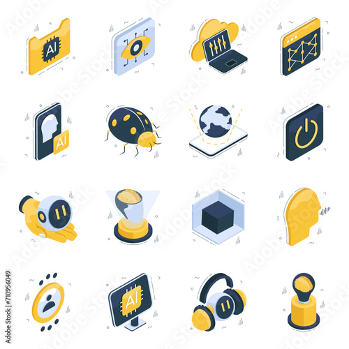 Pack of Machine Intelligence Isometric Icons 

