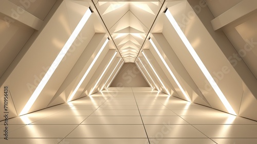 An interesting geometric triangular hallway rendered in 3d