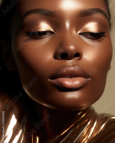 Fashion Portrait closeup of beautiful black woman. Beauty african face.