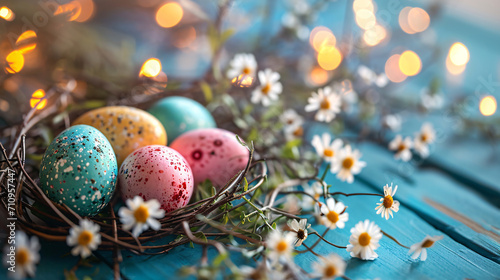 Easter eggs with daisy flowers