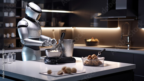 Robot working in the kitchen. 3d rendering. artificial intelligence. generativa IA photo
