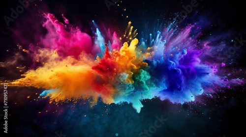 Colorful powder explosions are a part of the celebration of holi, which is an art concept of colors.