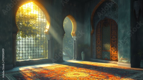 3d rendering of Ramadan Kareem inside a mosque