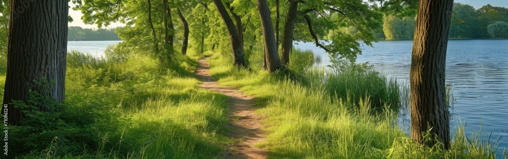 Spring grassy path along river Spring grassy path along river