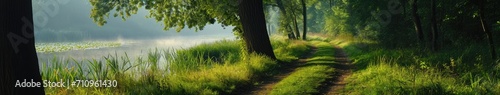 Spring grassy path along river