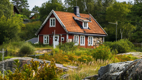 Scandinavian housing stock photo House Sweden Scand. Generative AI photo