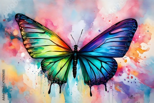 Ethereal Butterfly in Rainbow Whispers