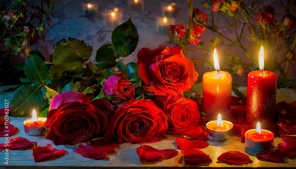 valentine day wallpaper with roses and candles; love and passion