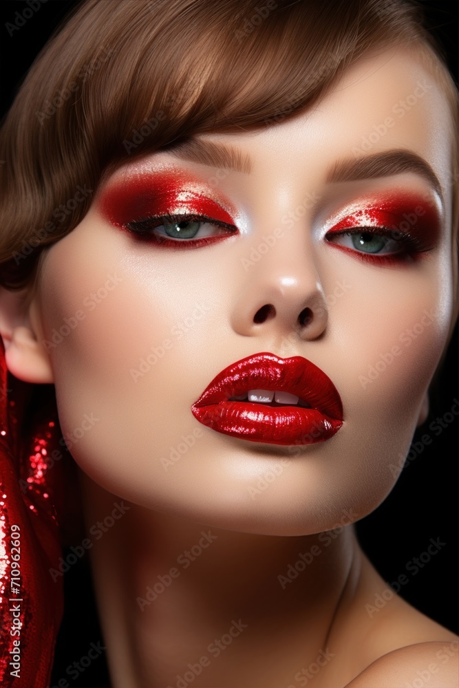 Beautiful young model with red lips Beautiful young model with red lips