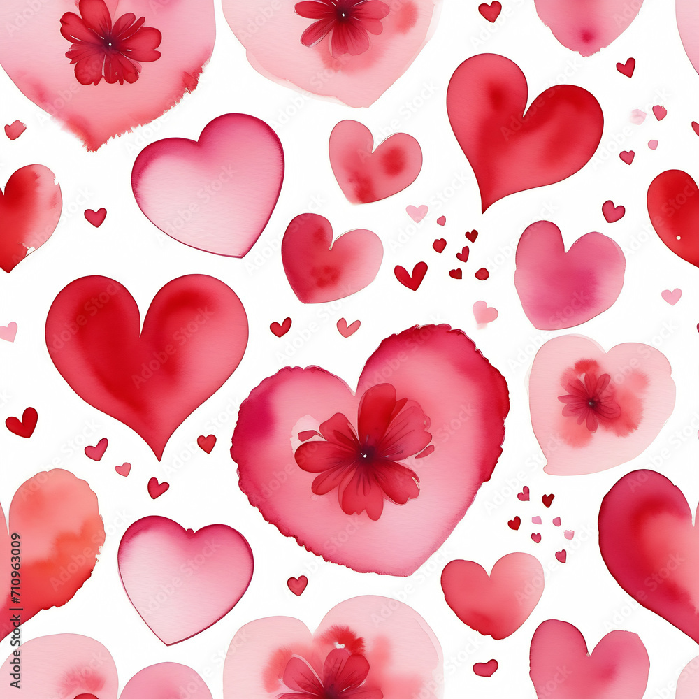 Watercolor hearts on a white background for Valentine's Day
