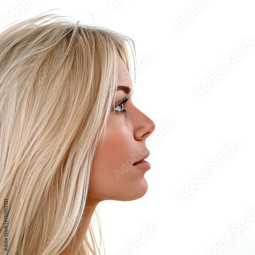 Woman profile with blonde hair on white background
