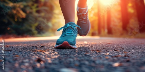 Female runner's shoes on an...