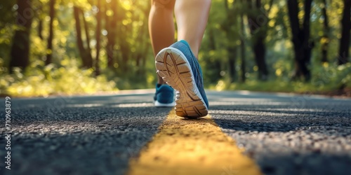 Female runner's shoes on an...