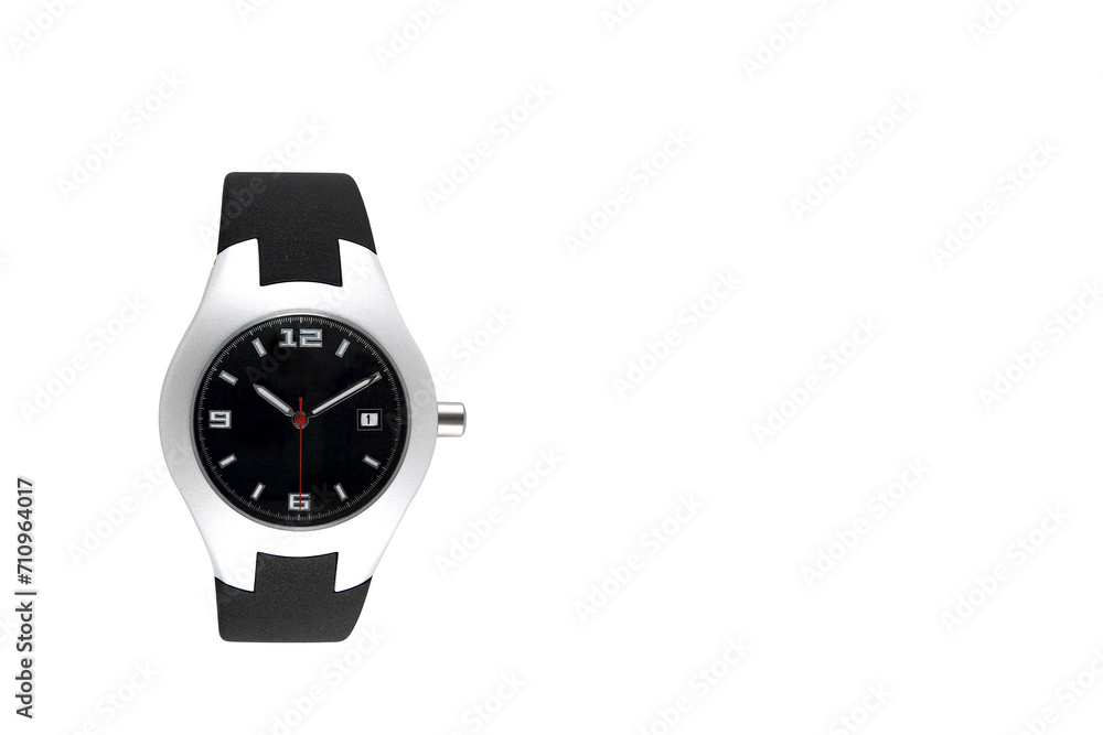 classic analog wrist watch with strap and minimalist design on white background with space for text classic analog wrist watch with strap and minimalist design on white background with space for text