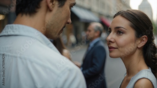 People looking at each other with love in the middle of the street