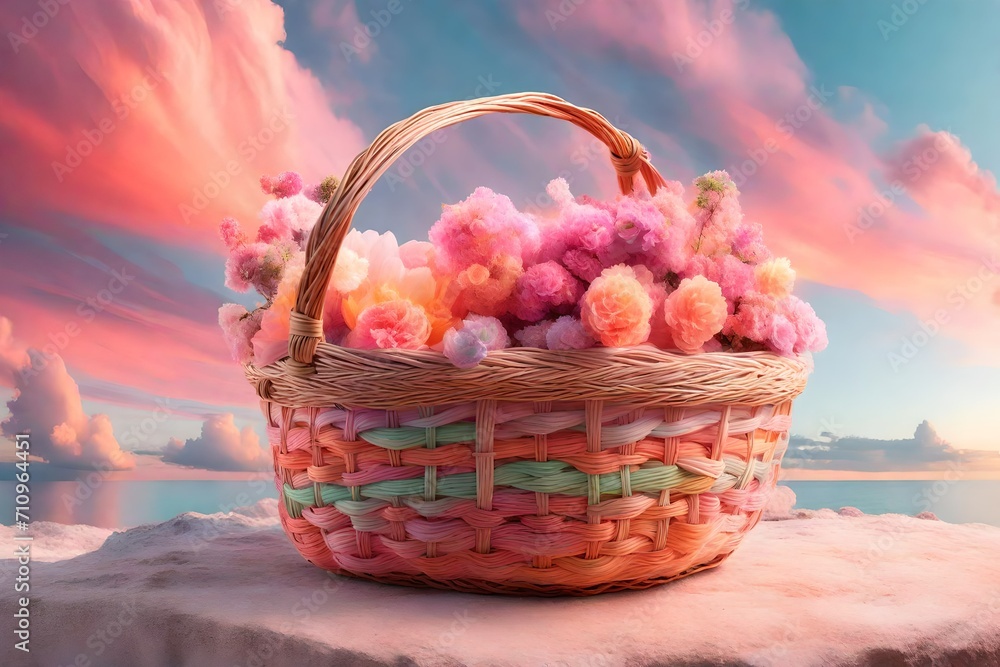 Serenity Basket against a dreamy, pastel-hued cloud background.