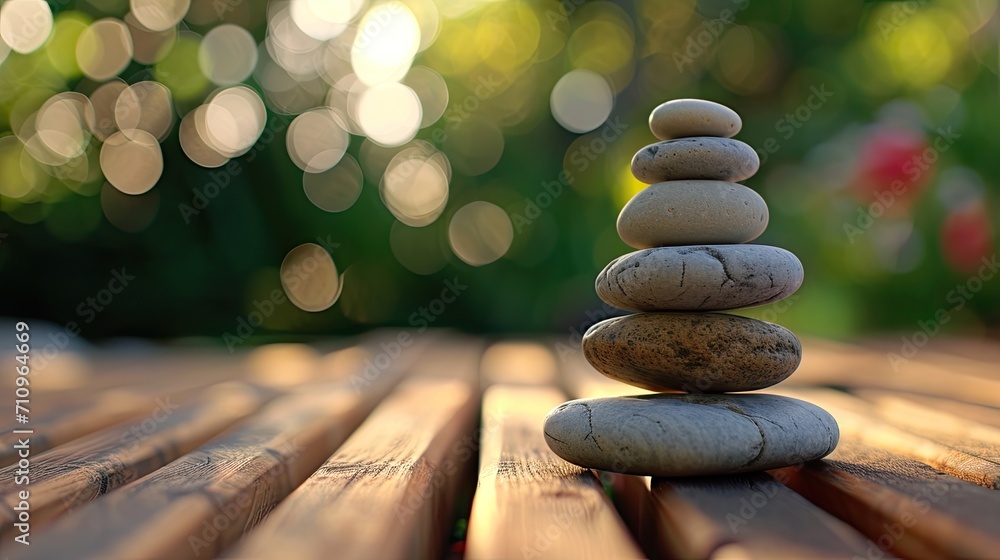 Obraz premium Stack of Rocks on Wooden Table