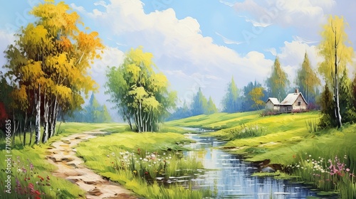 A handmade drawing of an oil painting that depicts a landscape of nature