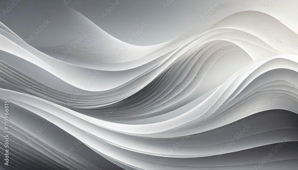 Obraz premium 3D Light White Background with Grey waves and gradient effect; abstract wallpaper; elegant horizontal banner.