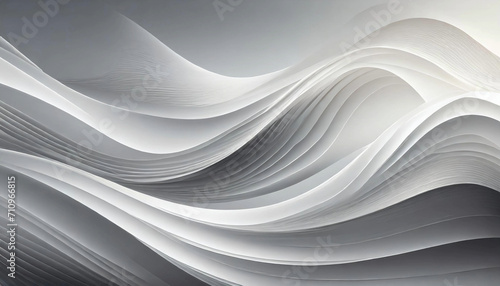 3D Light White Background with Grey waves and gradient effect; abstract wallpaper; elegant horizontal banner.