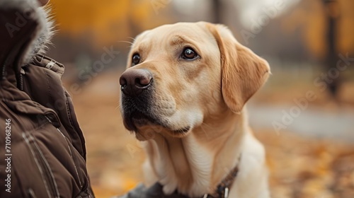 golden retriever portrait, a diligent Labrador Retriever assisting its owner in retrieving items, demonstrating its helpfulness as a service dog