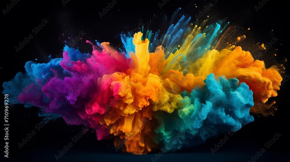 Create a colorful powder explosion on a dark surface by painting it.