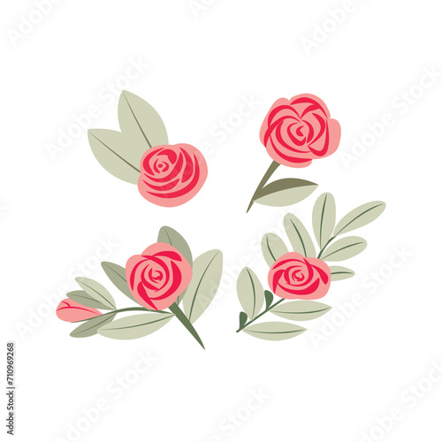 Set Cute simple roses, Valentine's Day concept, Mother's Day