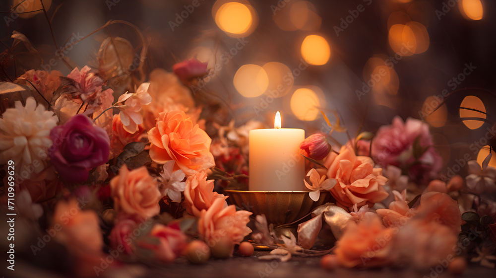 Funeral flowers and candles near the memorial,Flame of comfort aromatherapy spa candles
