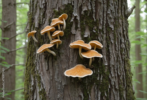 Tree trunk fungus on shelf-like growths
