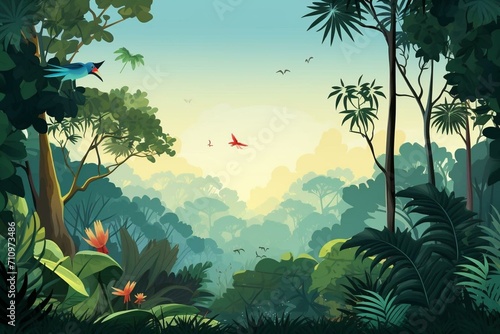 White background illustration of tropical forest, world wildlife day background, beautiful tropical forest background. Generative AI photo