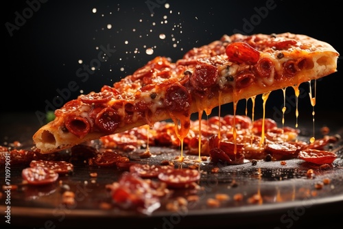 Pepperoni pizza slice with melted cheese