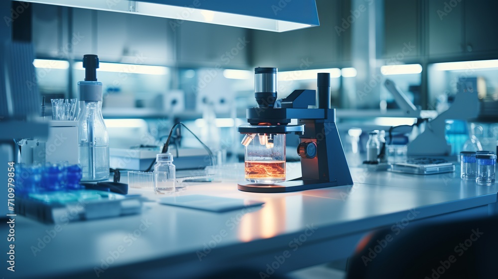 In a medical science laboratory, a young female scientist is using a microscope to analyze microbiological samples. In a medical science laboratory, a young female scientist is using a microscope to analyze microbiological samples.