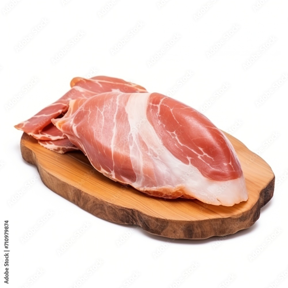 Closeup of a single large slice of prosciutto crudo Closeup of a single large slice of prosciutto crudo