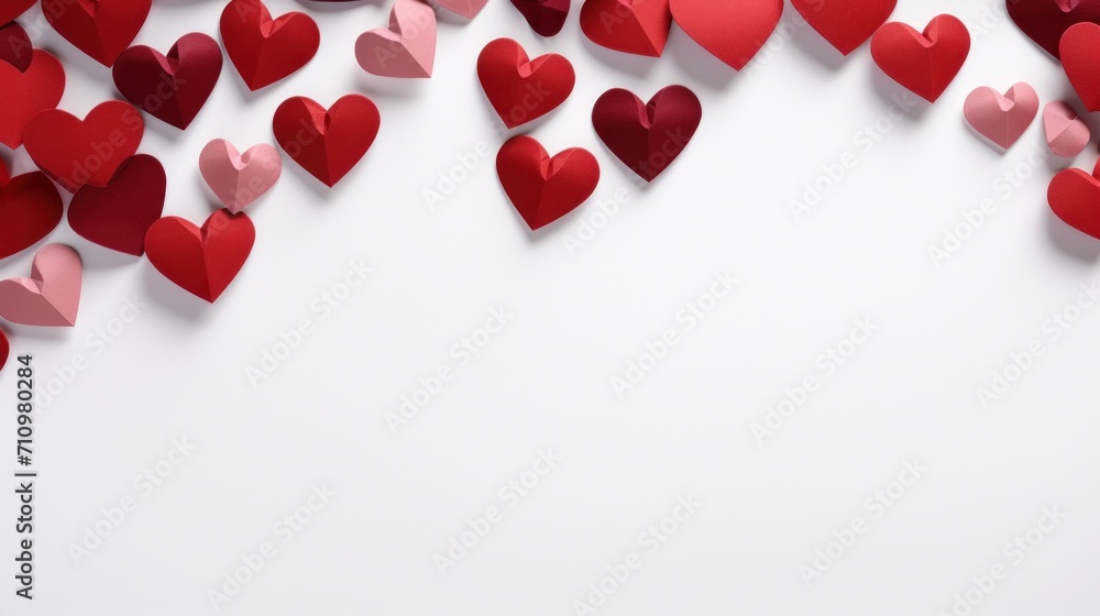 red hearts on white background with copy space