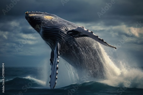 Humpback whale jumping out of the water.  © maximilian_100