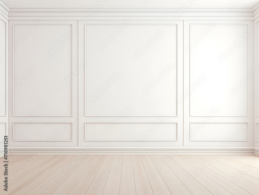 White classic wall background with copy space. Parquet floor. Mock up room. White classic wall background with copy space. Parquet floor. Mock up room.